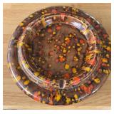 Signed Brown Glazed Ceramic Ashtray w/ Orange
