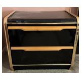 Two-Drawer Black Chest w/Wood Trim and Brass
