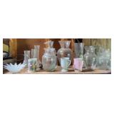 Glass Vases, Cups, w/ Milk Glass Bowl