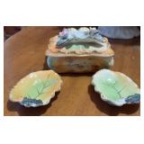 Porcelain Leaf Dish Set w/ Lidded Floral Box