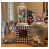 Glass Vases w/ Iridescent Rose Display Dome