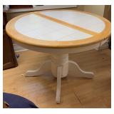 Round Wood & Tile Dining Table on Pedestal Base