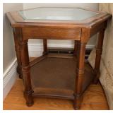 Hexagonal Wood End Table w/Glass Top
