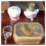 Decorative Porcelain Lamp, Box & Vanity Items