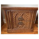 Wood 2-Drawer Cabinet w/Ornate Pulls & Carving
