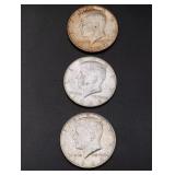 (3) 1964-D Kennedy Silver Half Dollars