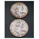 1961-D and 1963-D Franklin Silver Half Dollars