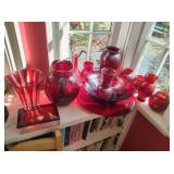 Collection of Red Glass Decorative Vases & More