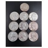 (10) Silver Washington Quarters