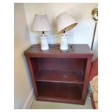 Wood Bookcase & Matching Lamps