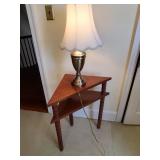 Small 2 Tier Corner Table with Brass Lamp