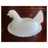 Milk Glass Hen on Nest