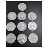 (10) Silver Washington Quarters