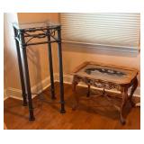 Steel and Glass Top Table and A Wooden Table