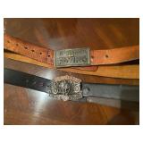Two Leather Belts with Embossed Buckles- one Harle
