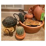 Tabletop Fountain with Faux Cactus Accents