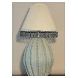 28-Inch Table Lamp with Striped Base and Beaded Tr