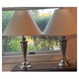 Silver-Tone Table Lamps with Beaded Shades