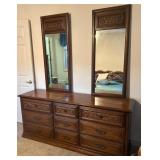 Wooden Dresser with Carved Detailing and Two Mirro