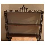 Ornate Wooden Wall Shelf with Lattice Design Featu