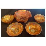 Fenton Marigold Carnival Glass Bowl Set