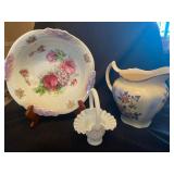 Bavarian Bowl, Harker Milk Pitcher, and Milk Glass