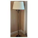 Tall Brass Floor Lamp with Glass Shade & Fabric Sh