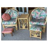 Rattan Furniture Set with Cushions and Foot Stools