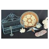 Decorative Lot with Ceramic, Metal, and Woven Item