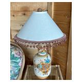 Hand-Painted Ceramic Table Lamp with Beaded Shade,
