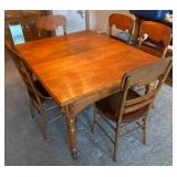 Wooden Dining Table with Leaves and Five Matching