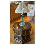 Hexagonal Wooden Table with Decorative Lamp