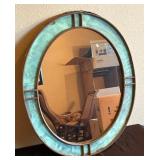 Oval Copper and Verdigris Mirror, 21" x 26"