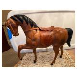 17-Inch Leather and Wood Horse Sculpture