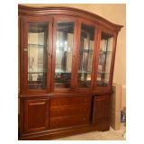 Cherry Wood Lighted China Cabinet with Additional