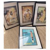 Four Framed United Airlines Hawaii Prints