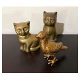 2 Brass Cats & Cast Metal Bird5.5"