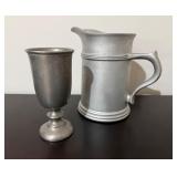 Pewter/Metal Pitcher and Goblet Set9"