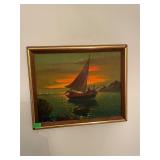 Signed Boat Oil on Canvas