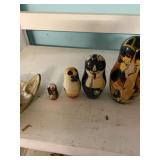 Cat Nesting Dolls and Brass Dish