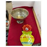 Flower and Silver Plate Serving Pieces