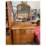Refinished Antique Oak Dresser with Mirror