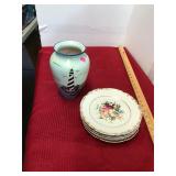 Antique Flower Plates and Lighthouse Vase