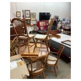 Oak Pedestal Table with 7 Chairs and Leaf