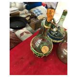 3 Green Blown Glass Wine  Pitchers