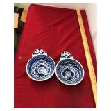 2 Blue Painted Pottery Bowls