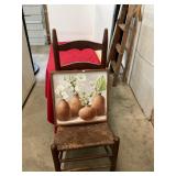 Framed Flower Print and Ladderback Chair