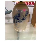 Signed Cobalt Pottery Bird Lamp