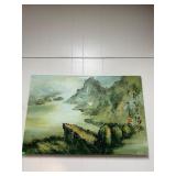 East Asian Signed Antique Oil on Canvas Painting