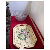 Punch Bowl & Tole Painted Serving Tray